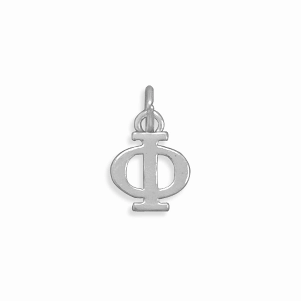 Greek Alphabet Letter Phi Charm Sterling Silver - Made in the USA Graceful Beauty Wedding Ready