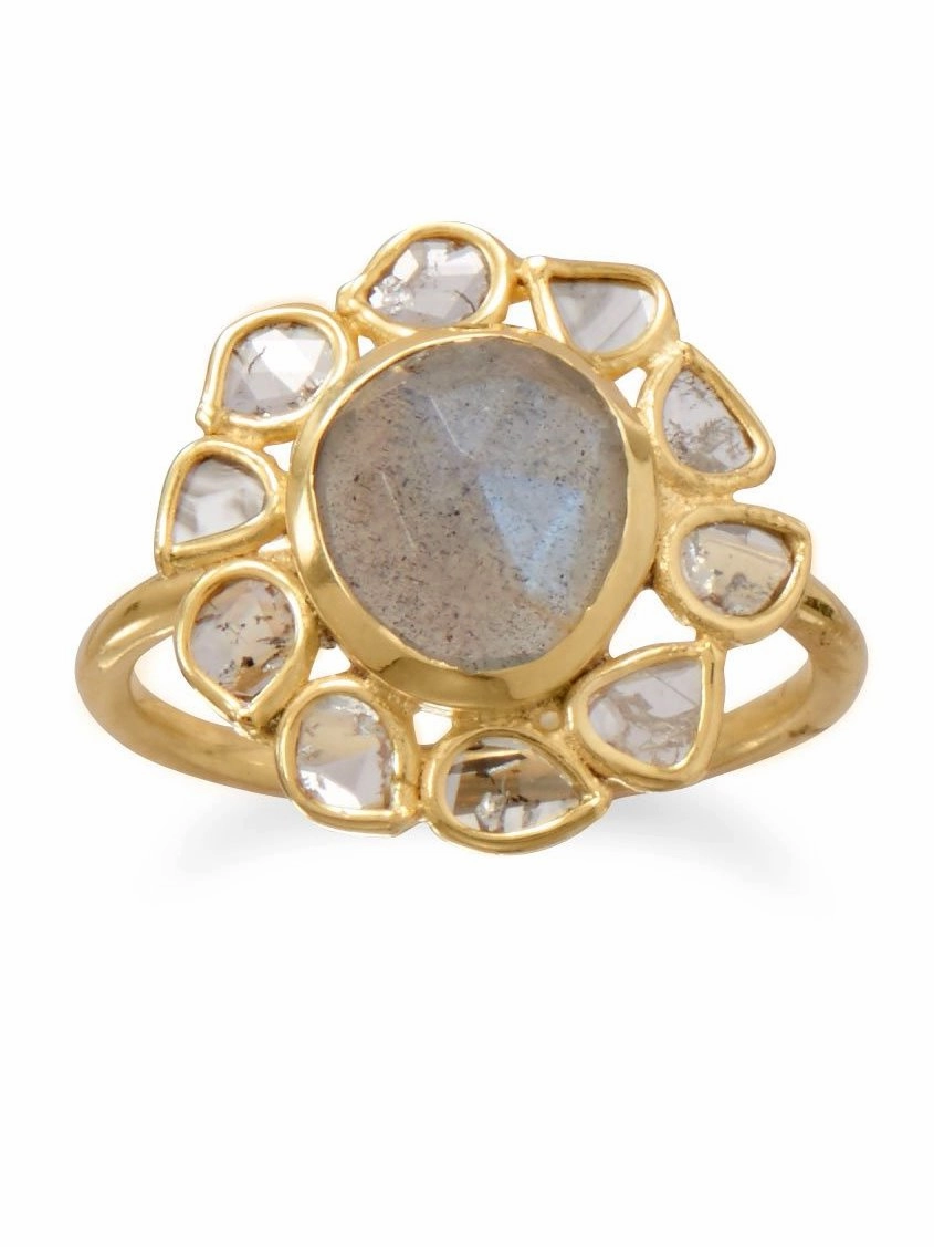Labradorite and Polki Diamond Ring Gold-plated Sterling Silver Subtle Shine