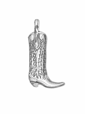 Contemporary Glow Cowboy Boot Charm 3D Sterling Silver Antiqued Finish