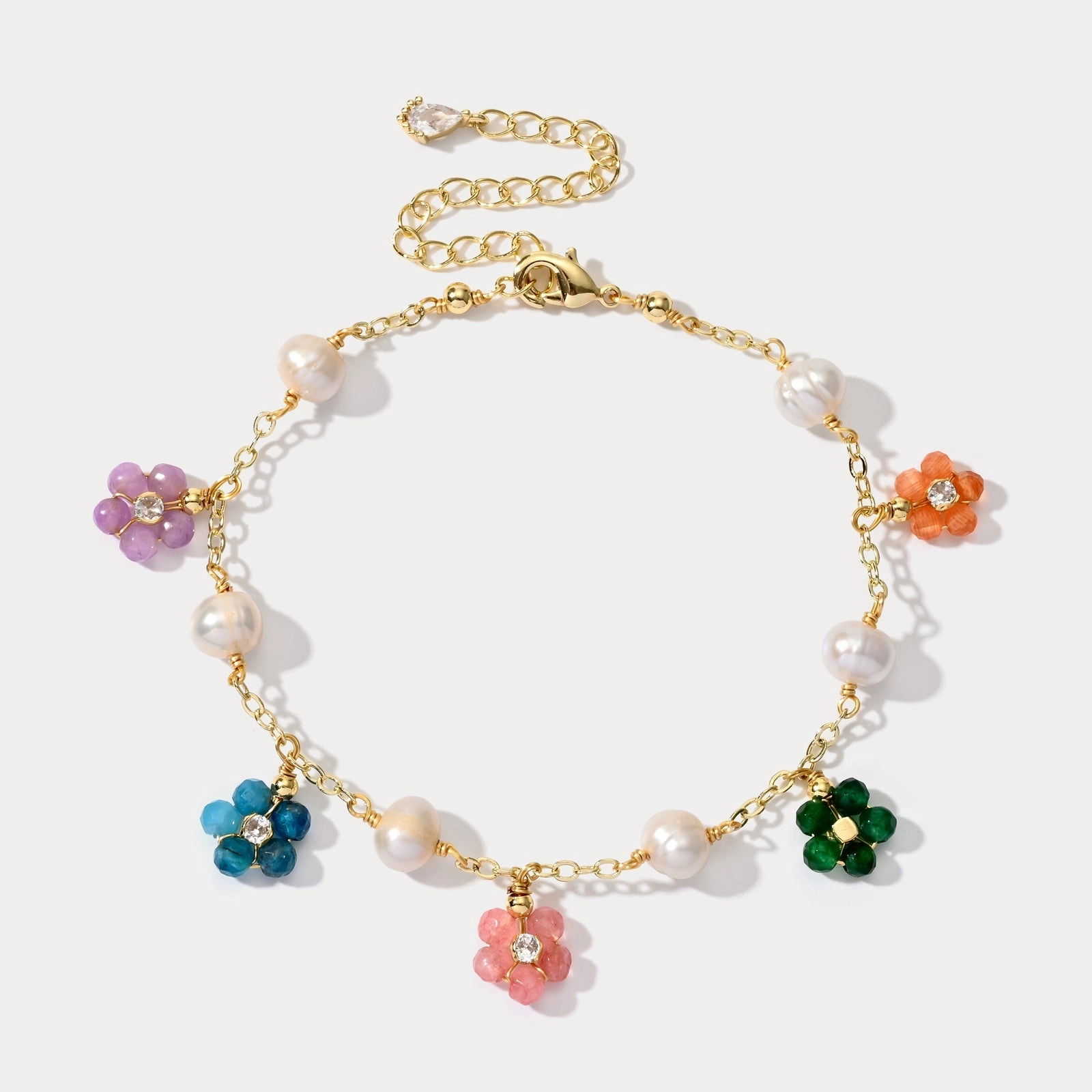 Multicultural Variety Interactive Piece Colorful Flowers Pearl Bracelet