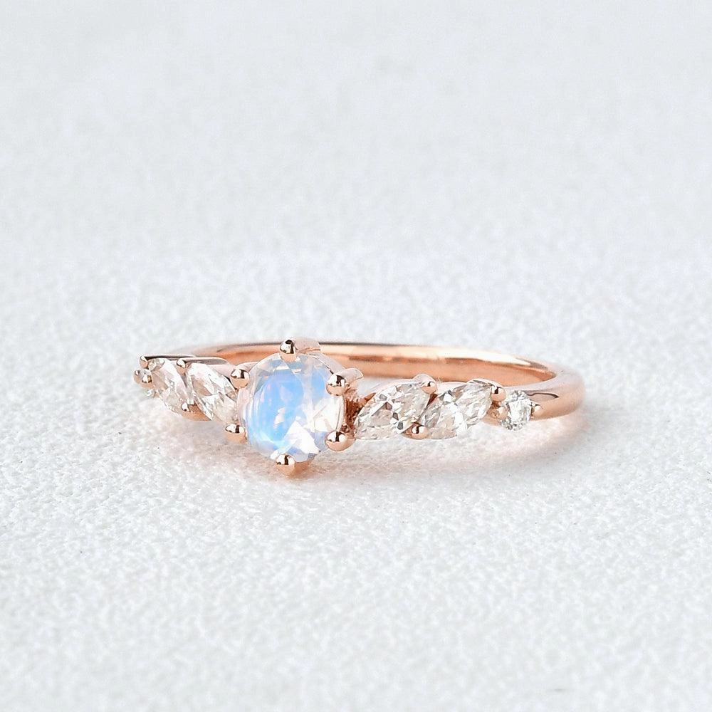 Formal Night Round Cut Moonstone Petite Six-prong Ring