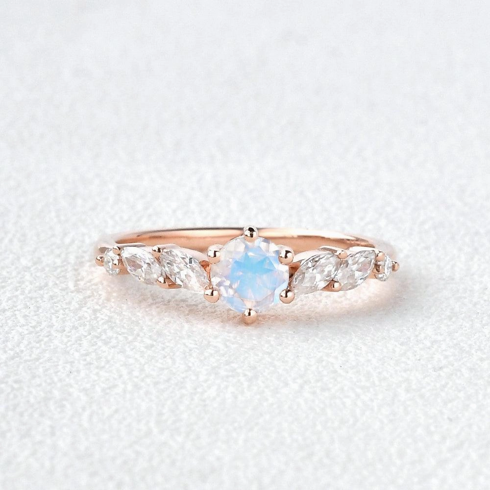 Round Cut Moonstone Petite Six-prong Ring Sleek Design Everyday Essential