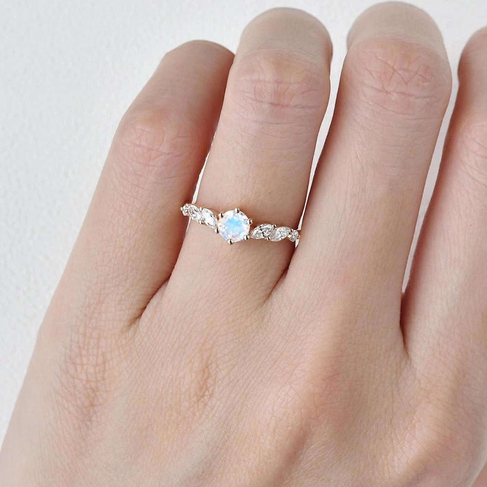 Round Cut Moonstone Petite Six-prong Ring Alluring Charm Chic Line