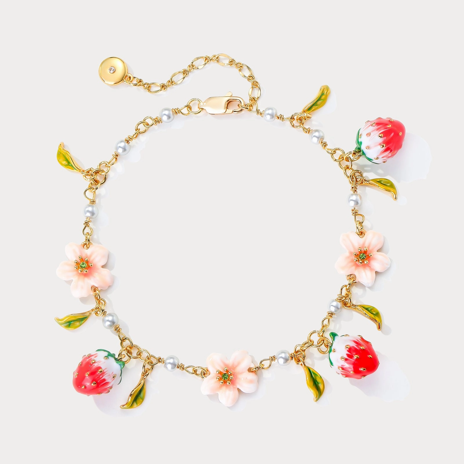Handmade Quality Strawberry Enamel Flower Bracelet