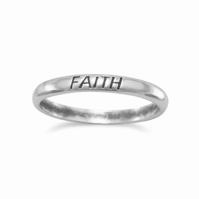 Faith Engraved Band Ring Sterling Silver, 5 Handcrafted Embellishment Style Ready