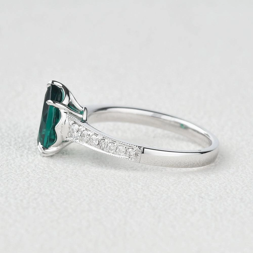 1.5ct Pear Shaped Lab Emerald White Gold Ring Polished Lines