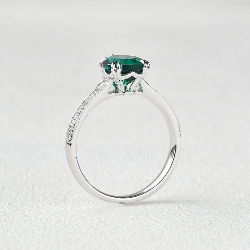 1.5ct Pear Shaped Lab Emerald White Gold Ring Vibrant Shine Look Layered Accent