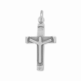 Soft Tone Daily Essentials Crucifix Charm Modern Style Cross Sterling Silver - Made in the USA