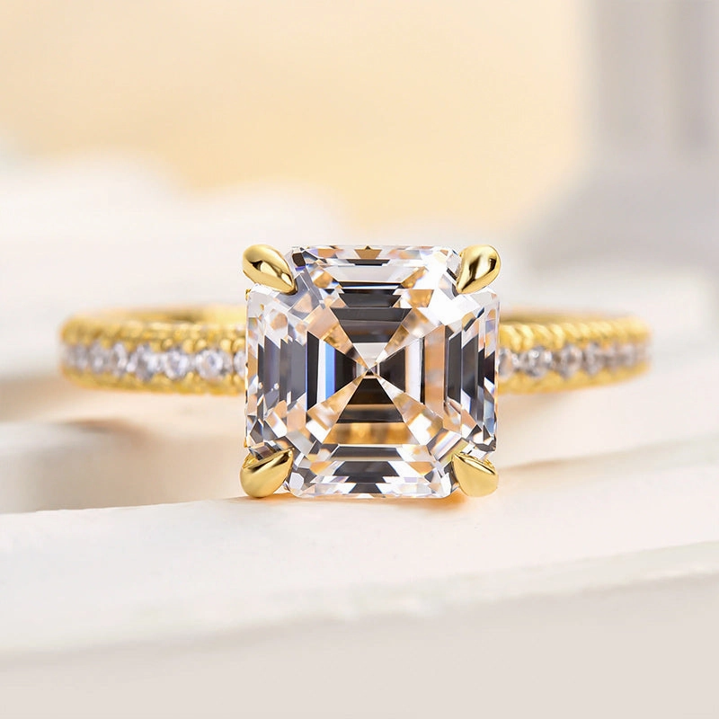 Louily Precious Asscher Cut Women's Engagement Ring Layered Detail