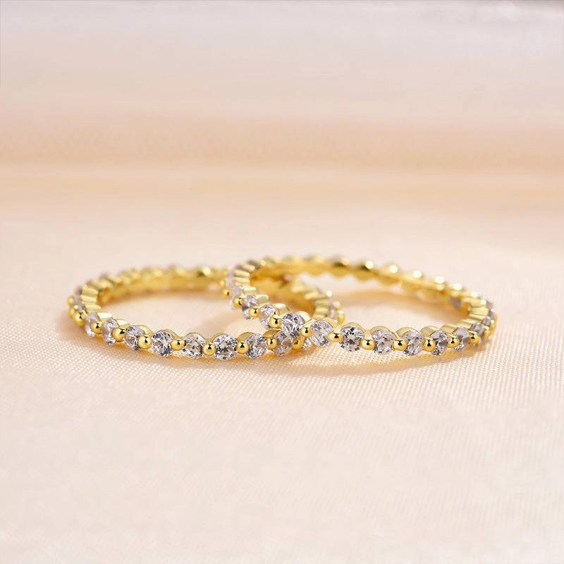 Louily Elegant Yellow Gold Round Cut Full Eternity Wedding Band Set In Sterling Silver Elegant Style Elegant Layer