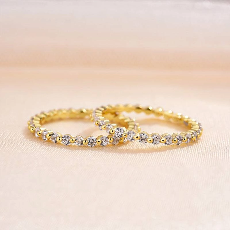 Louily Elegant Yellow Gold Round Cut Full Eternity Wedding Band Set In Sterling Silver Timeless Shine Shine Brilliant Finish