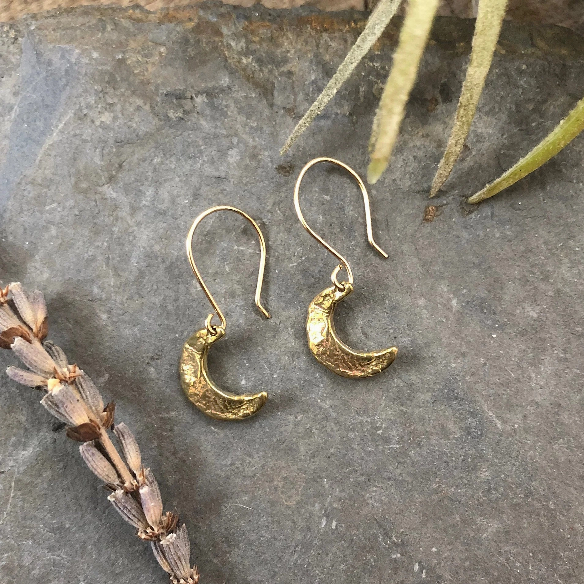 Crescent Moon Celestial Earrings - Brass   Gold-Fill Chic Option Glossy Accessory