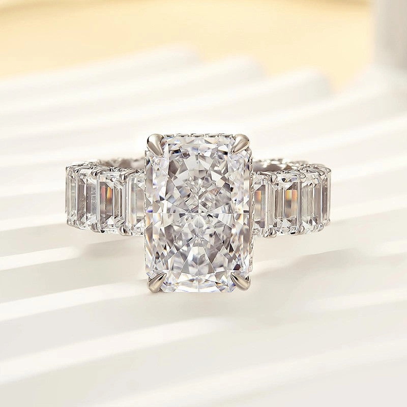 Understated Elegance Luxurious 5.0 Carat Radiant Cut Engagement Ring With Emerald Cut Band