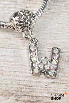 muted tone Natural Fit Letter W Rhinestone Bead Charm