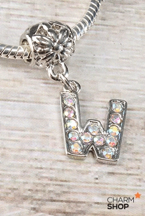 muted tone Natural Fit Letter W Rhinestone Bead Charm