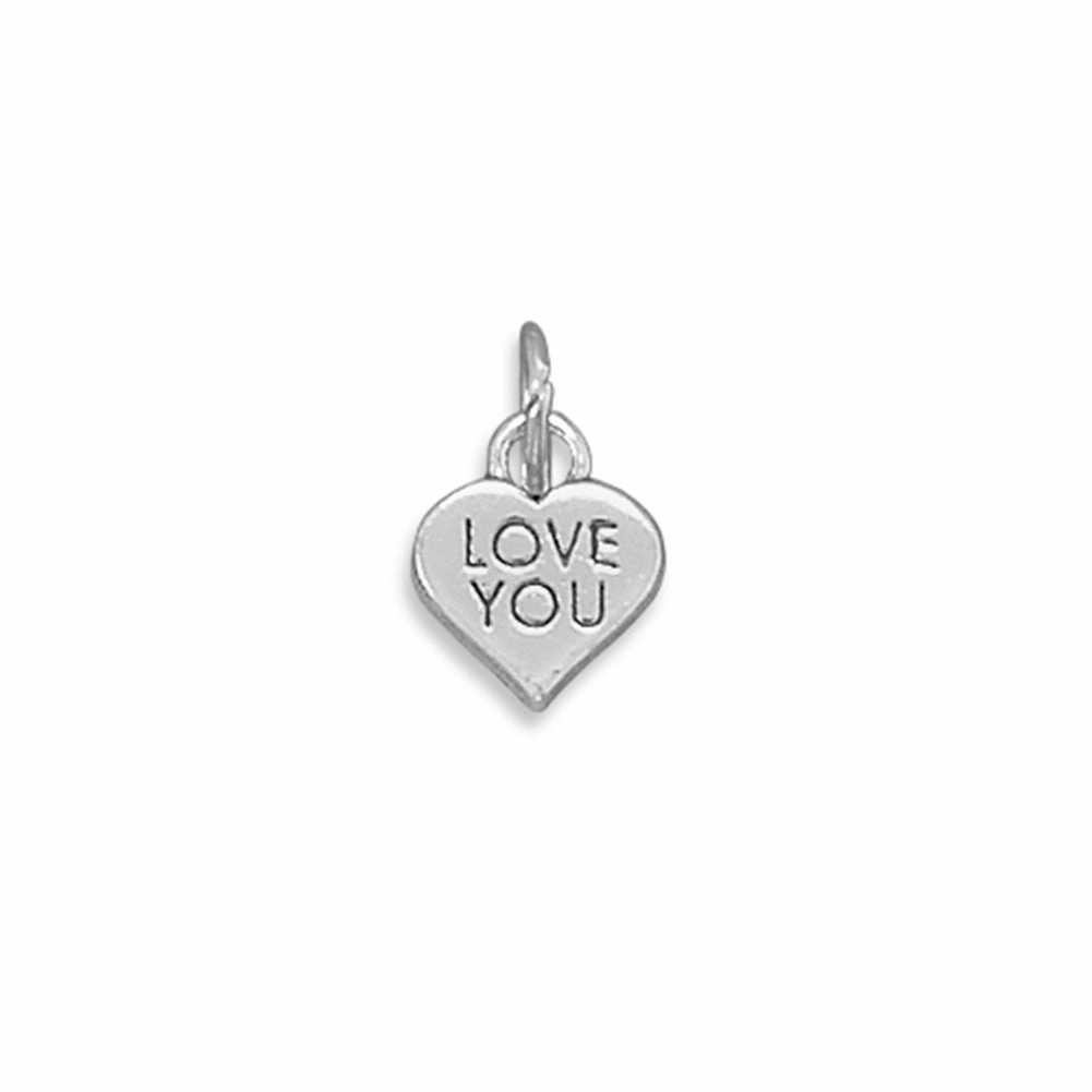 Minimal Charm LOVE YOU Small Heart Charm Sterling Silver, Made in the USA