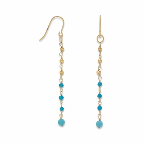 Goldtone Chain Drop Earrings with Reconstituted Turquoise Bead Drops Iconic Feature
