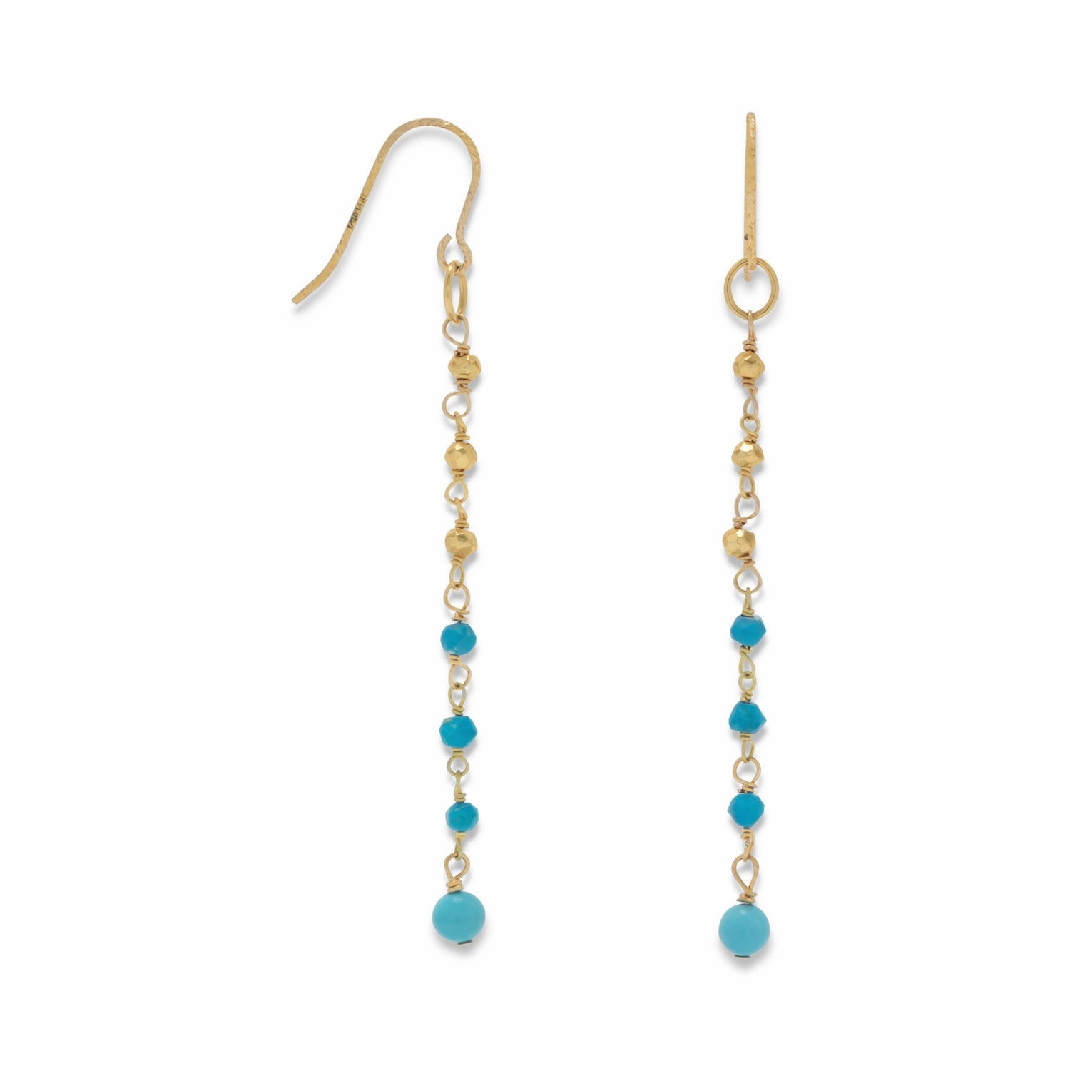 Goldtone Chain Drop Earrings with Reconstituted Turquoise Bead Drops Iconic Feature