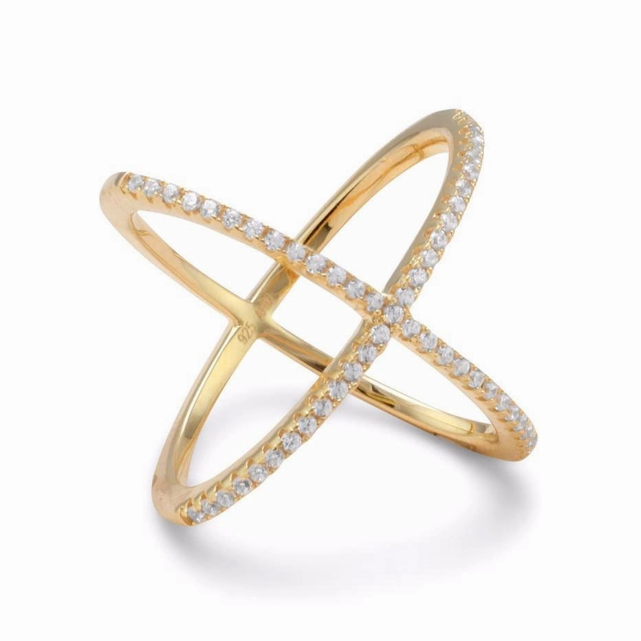 Criss Cross X Design Ring Gold-plated Sterling Silver with Cubic Zirconia Custom Jewelry Sparkle Look