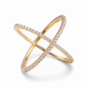Criss Cross X Design Ring Gold-plated Sterling Silver with Cubic Zirconia Custom Jewelry Sparkle Look