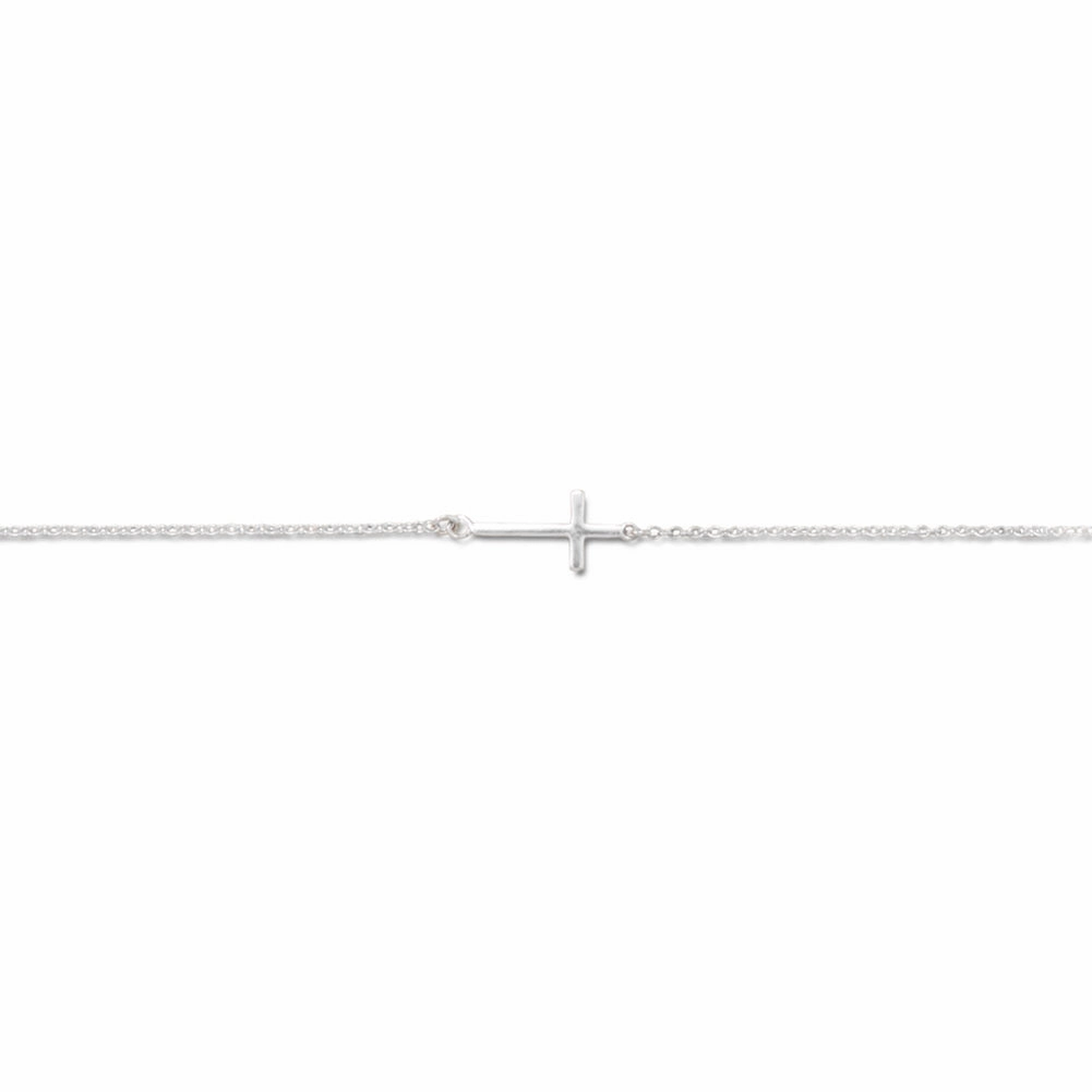 Elegant Snap Cross Ankle Bracelet Anklet Chain Sterling Silver Adjustable Length, 9