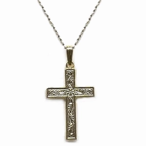 Sparkling Style Unique Accessories Cross Pendant with Yellow Gold Bond Diamond-cut 1.5mm Width French Rope Chain Necklace 20 inches