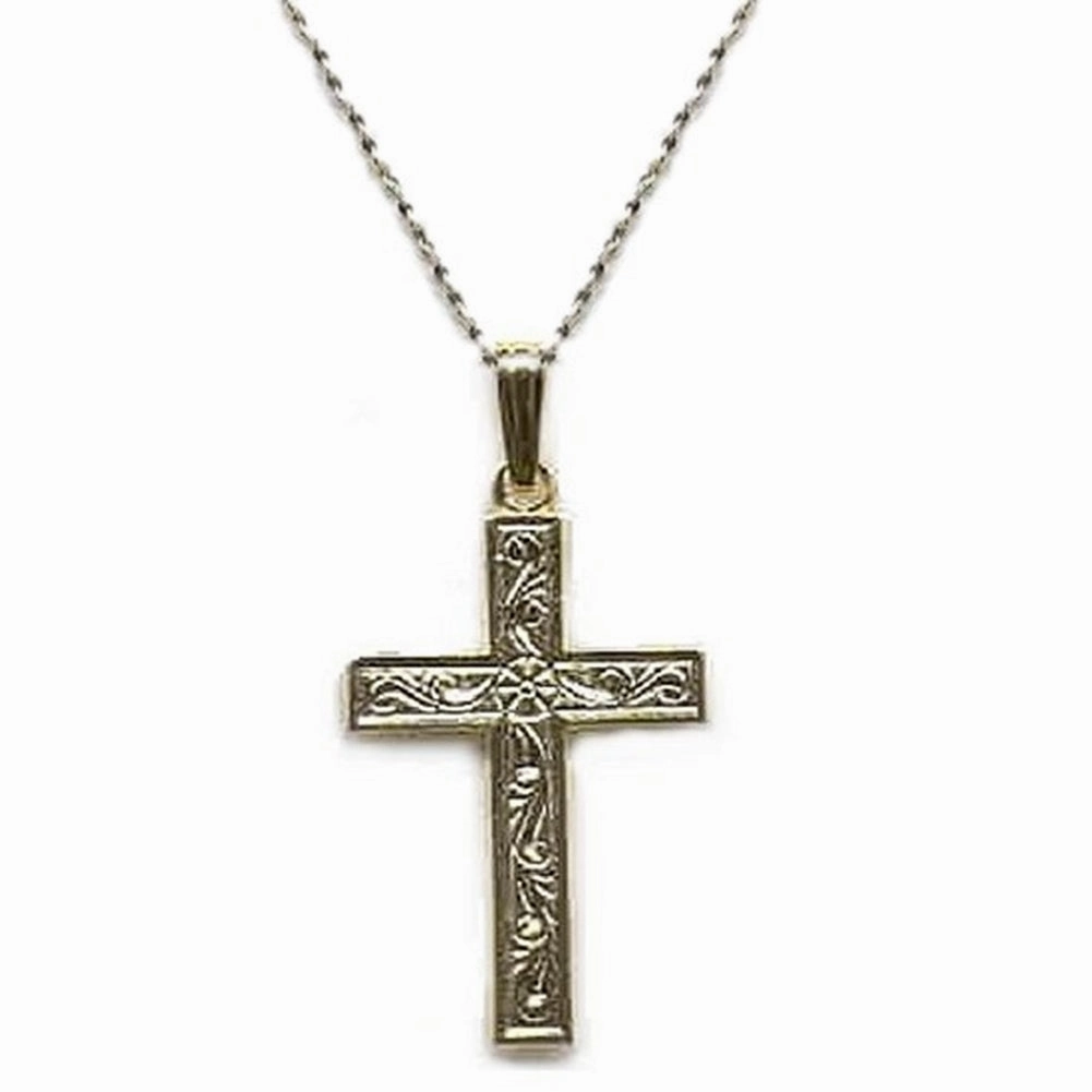Sparkling Style Unique Accessories Cross Pendant with Yellow Gold Bond Diamond-cut 1.5mm Width French Rope Chain Necklace 20 inches
