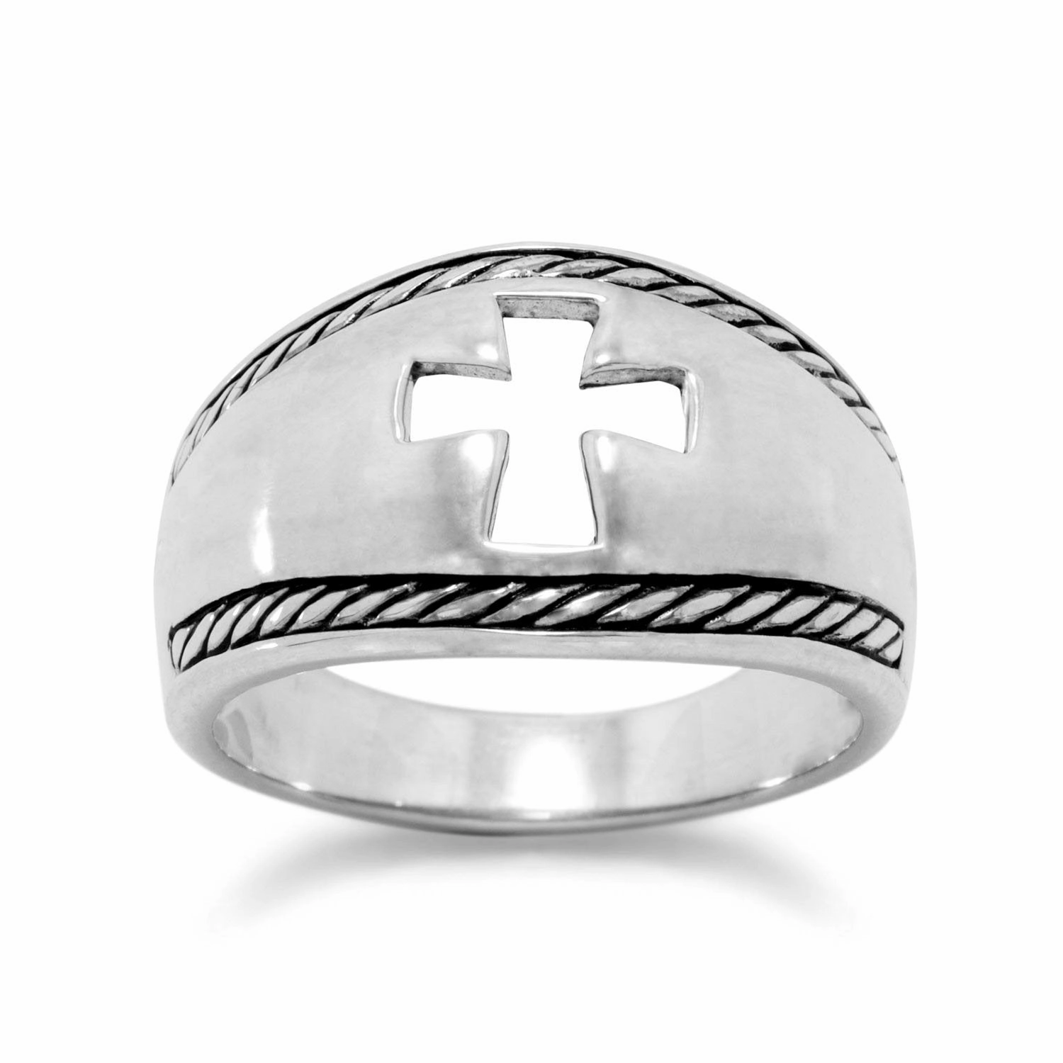 Modern Flow Budget Gift Cross Ring with Sterling Silver Cut Out Design Band Mens Womens Sizes 6 to 13