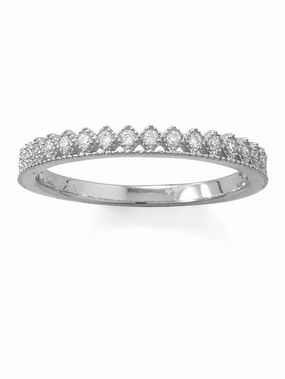 Contemporary Trend Crown Design Band Ring Cubic Zirconia Rhodium Over Sterling Silver Diamond-shape