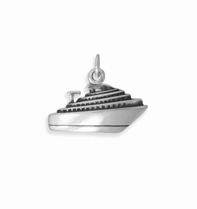 Birthday Style Cruise Ship Charm with Three Decks Sterling Silver 3D