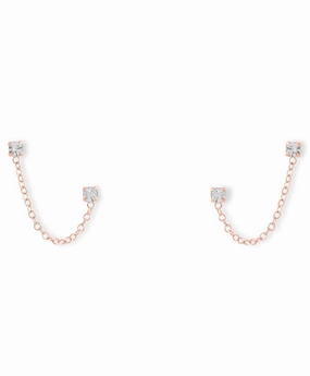 Glow Touch Exquisite Edge Crystal Chain Double Post Rose Gold-plated Sterling Silver Earrings