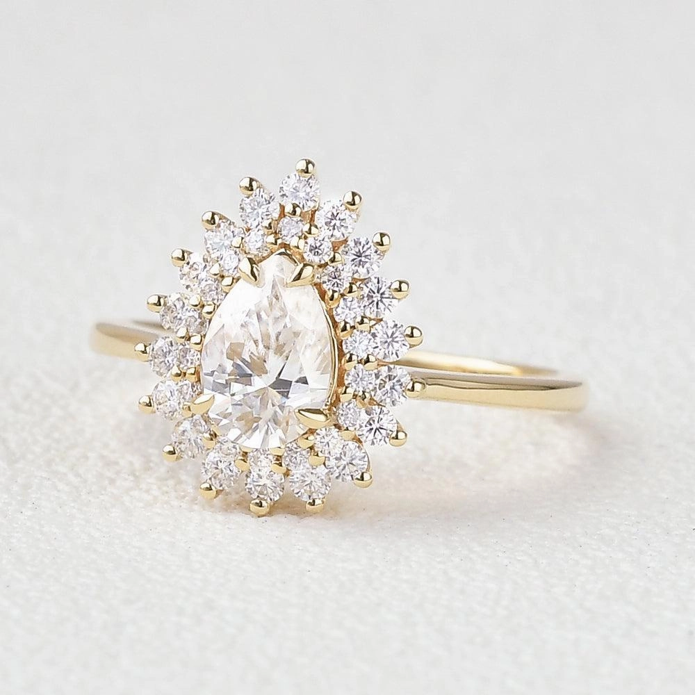Stunning Finish Stacking Moissanite Yellow Gold Halo Ring