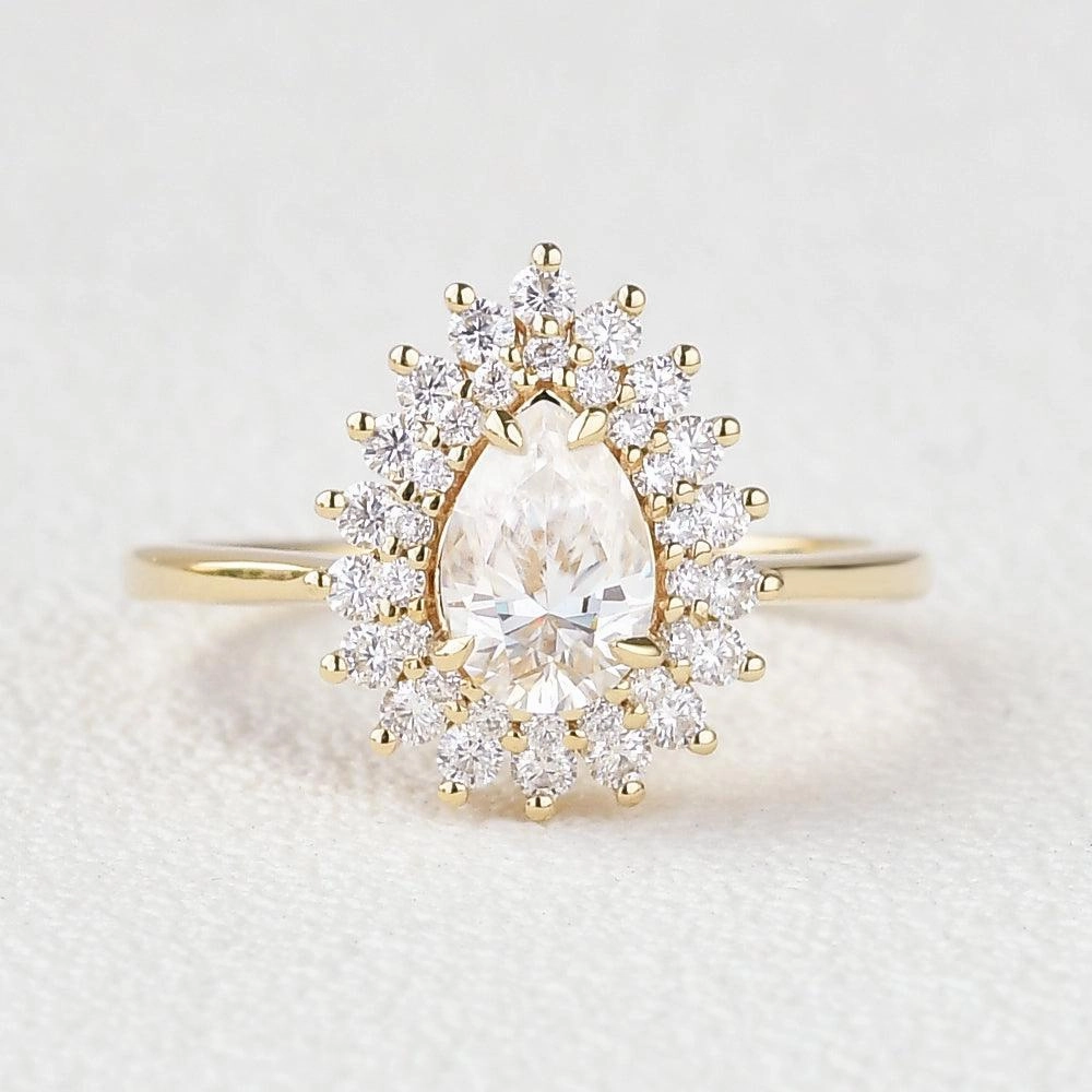 Radiant Gifts Stacking Moissanite Yellow Gold Halo Ring