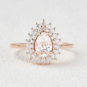 Stacking Moissanite Yellow Gold Halo Ring Dynamic Detail Vogue Design