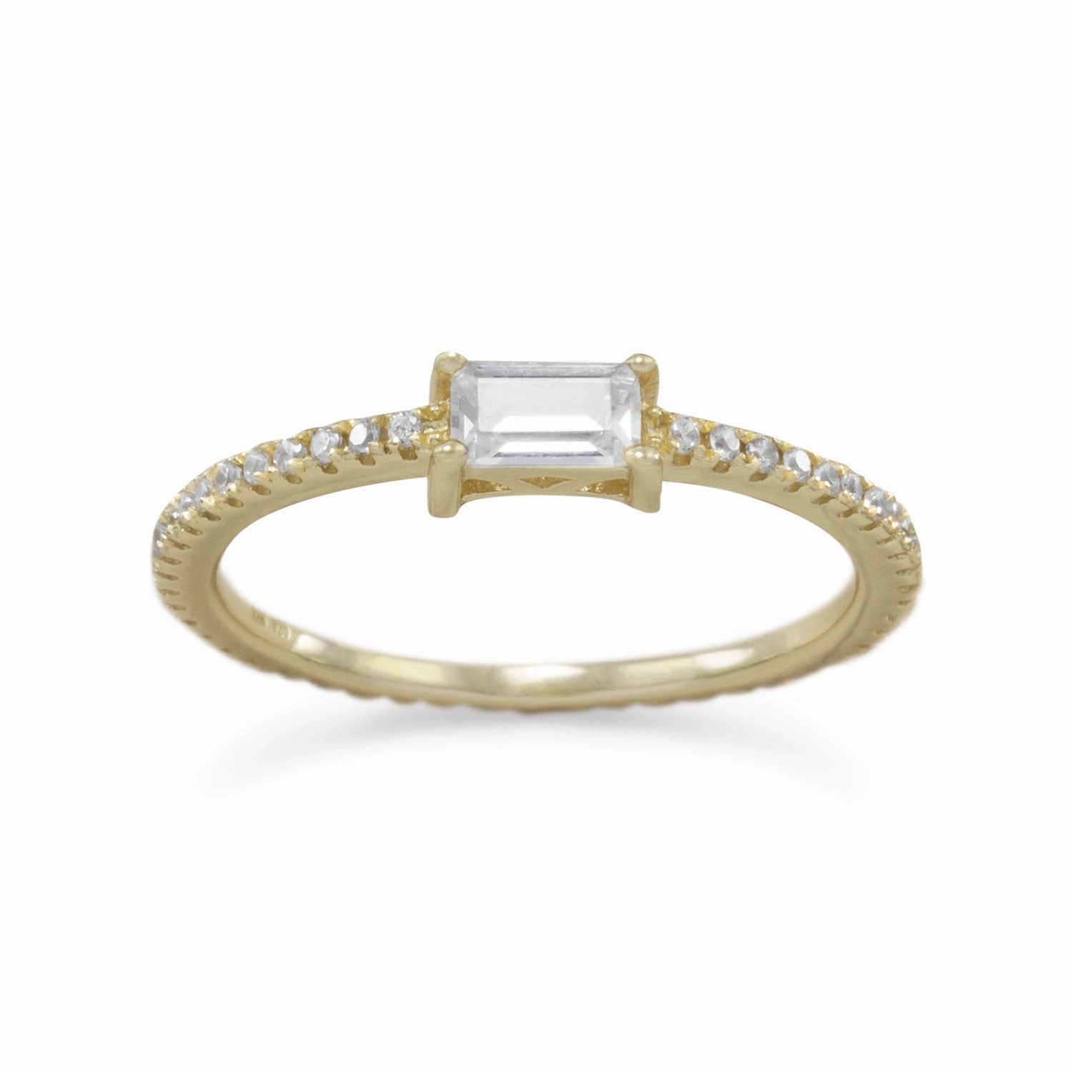 Timeless Structure Cubic Zirconia Ring Gold-Plate on Sterling Silver Rectangle with Side Stones