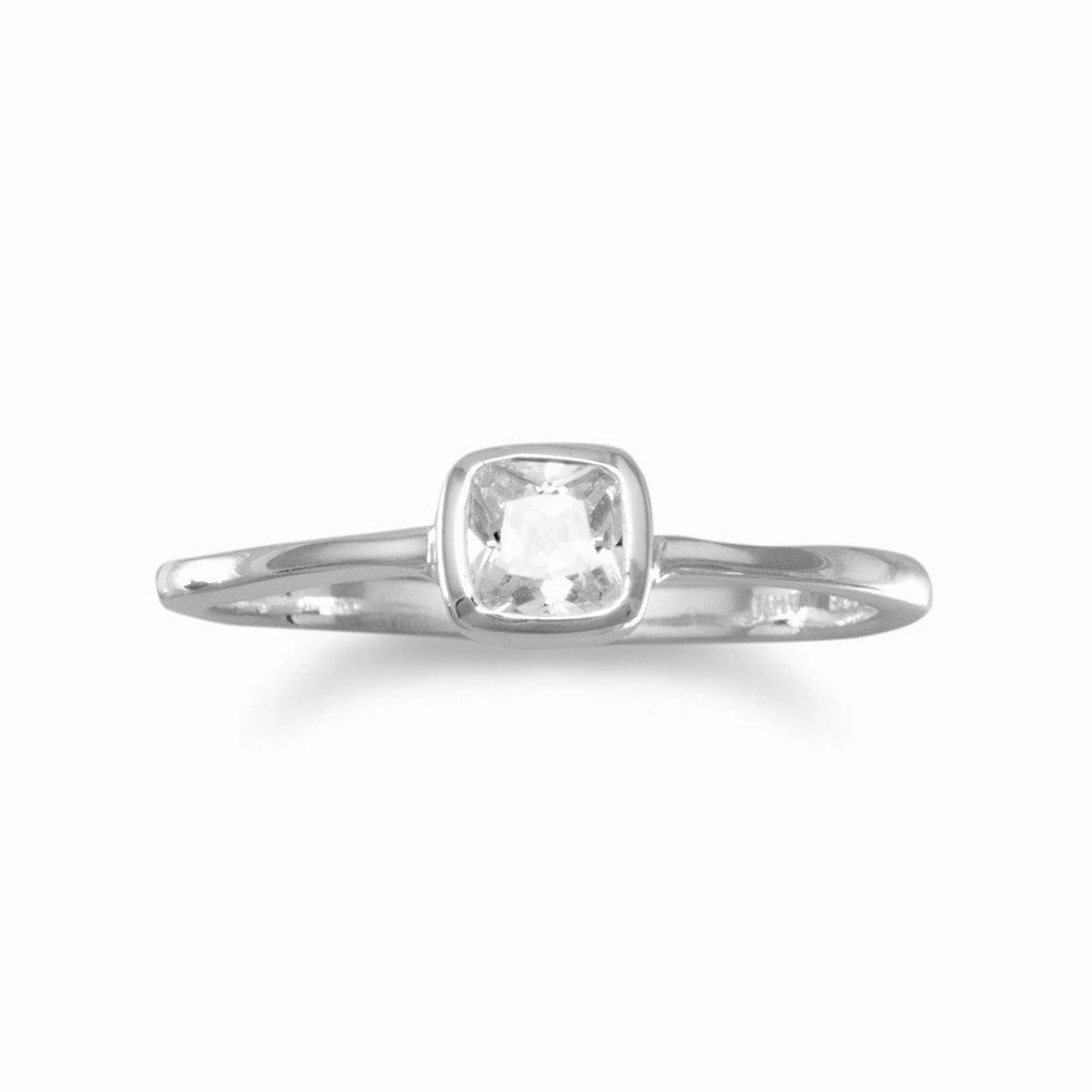 Cubic Zirconia Ring Polished Sterling Silver Square Shape Designer Label Pioneering Art