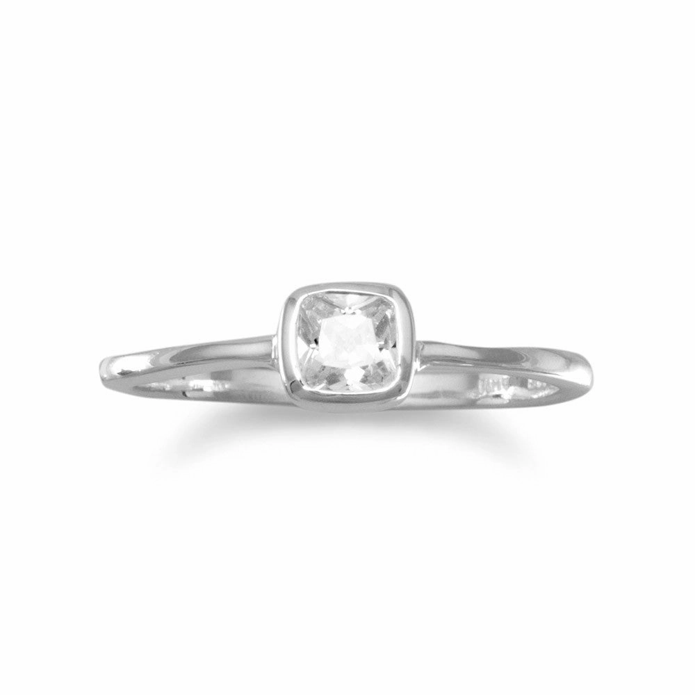 Cubic Zirconia Ring Polished Sterling Silver Square Shape High Maintenance Amazing Piece