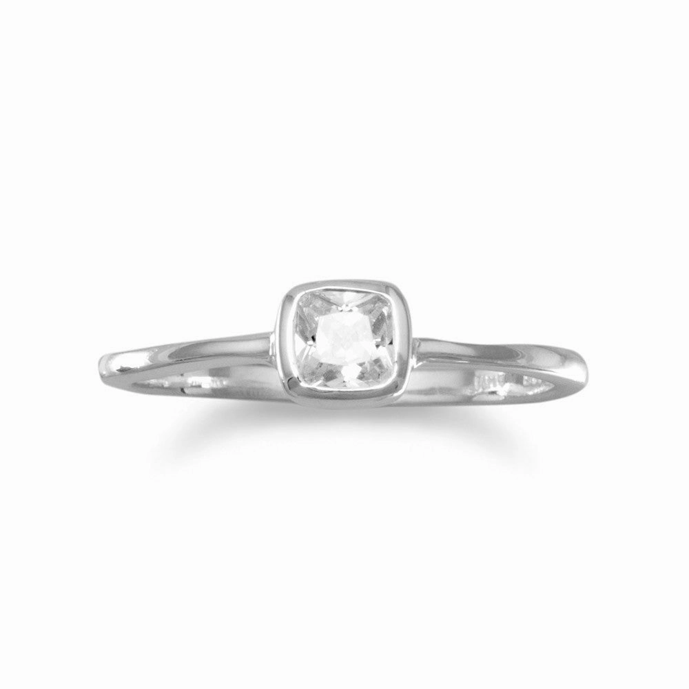 Scratch Proof Groom Accessory Cubic Zirconia Ring Polished Sterling Silver Square Shape
