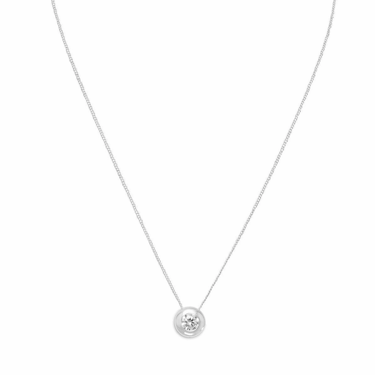 Fashion Statement Radiant Shine Cubic Zirconia Solitaire Necklace with Chain Included Bezel Set Sterling Silver