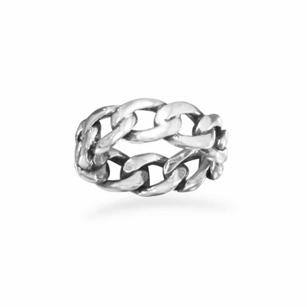 Curb Chain Ring Antiqued Sterling Silver, Available in Sizes 6 to 13 All ages