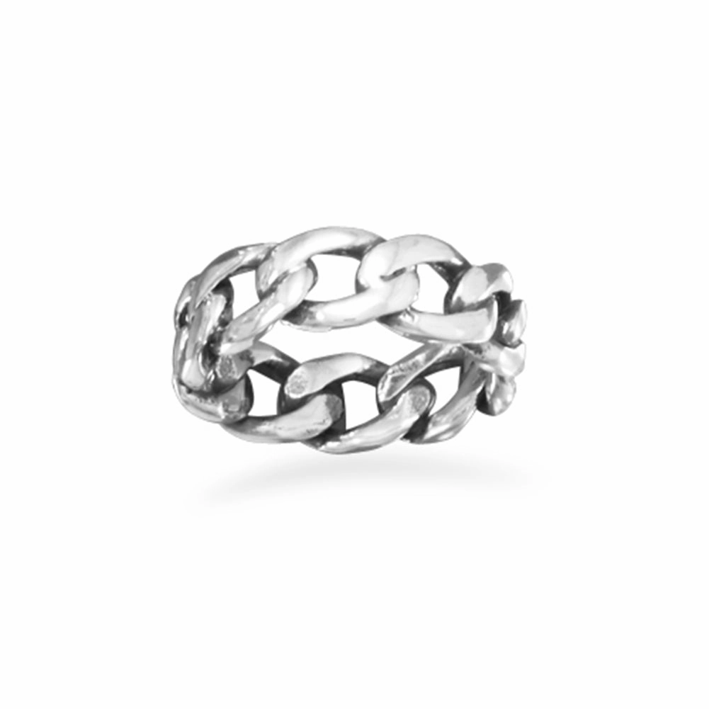 Groom Accessory Premium Appearance Curb Chain Ring Antiqued Sterling Silver, Available in Sizes 6 to 13