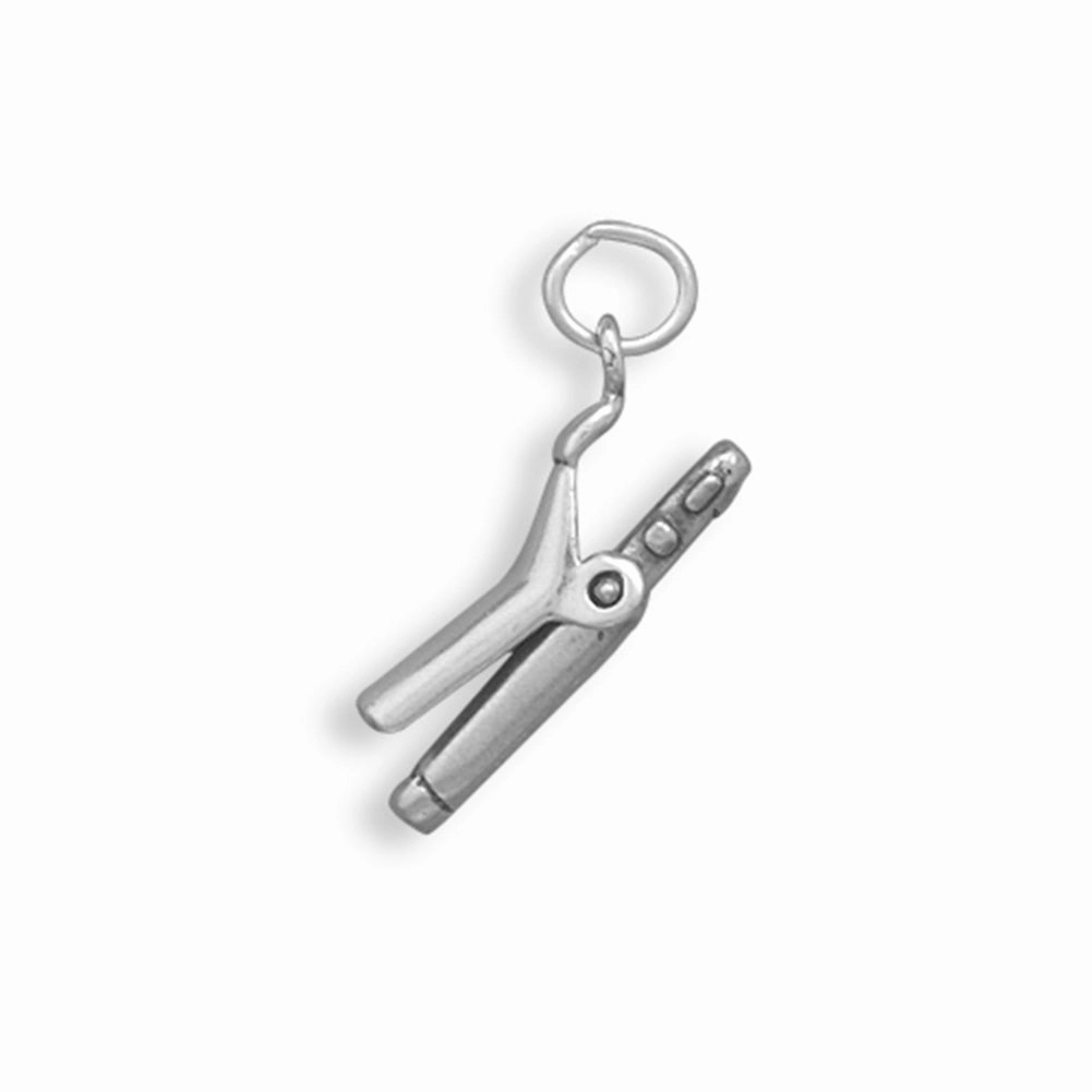 Glitter Detail Curling Iron Charm Sterling Silver Opens and Shuts - Moveable