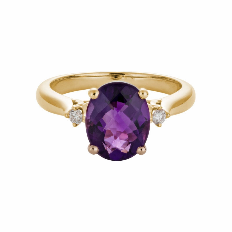 Elegant Appearance Modern Adornment Amethyst & Diamond 3-Stone Ring