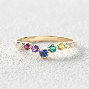 Curved V Shaped Rainbow Lab Sapphire Gemstones Yellow Gold Ring Flawless Glam