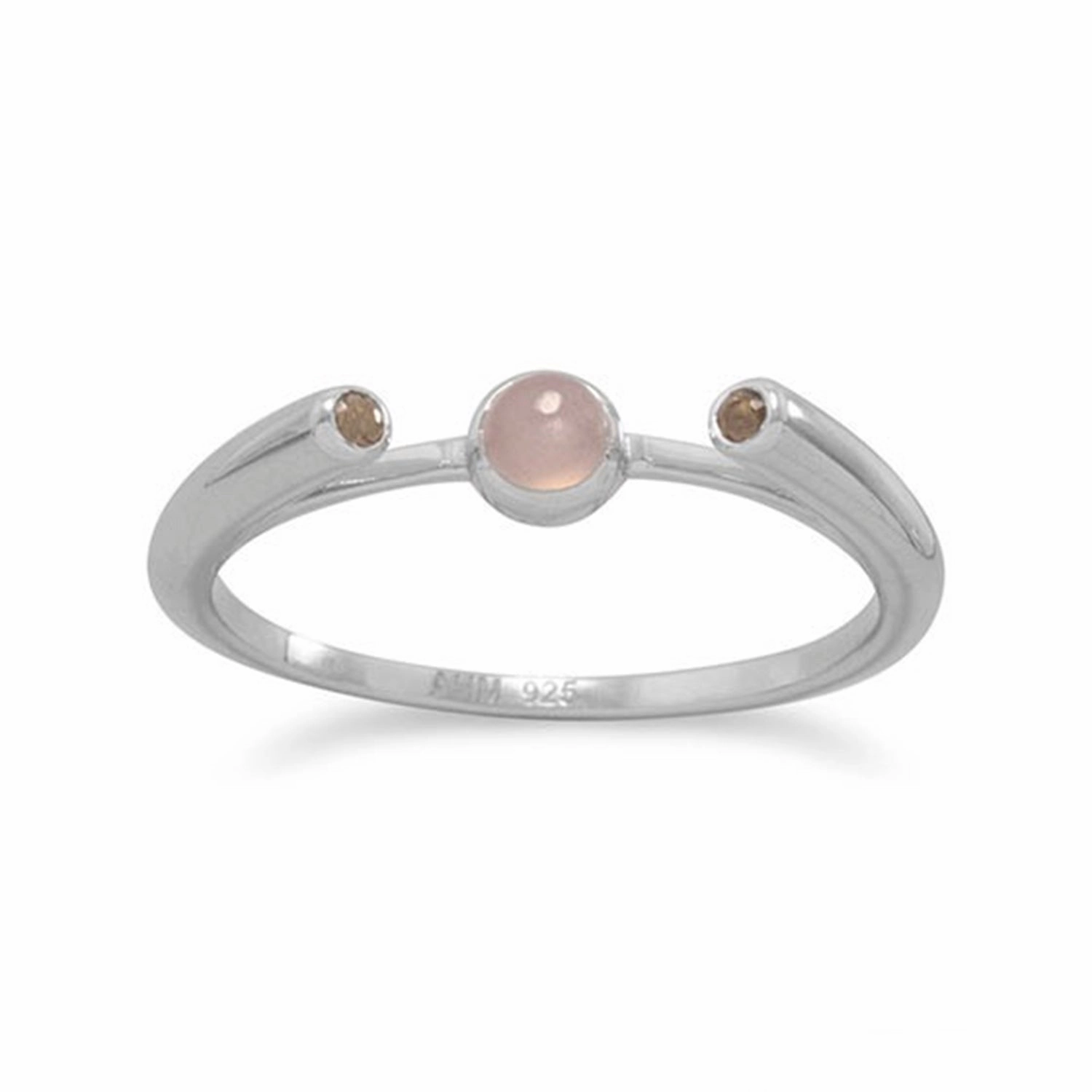 Strong Item Peach Moonstone and Smoky Quartz Ring Rhodium on Sterling Silver