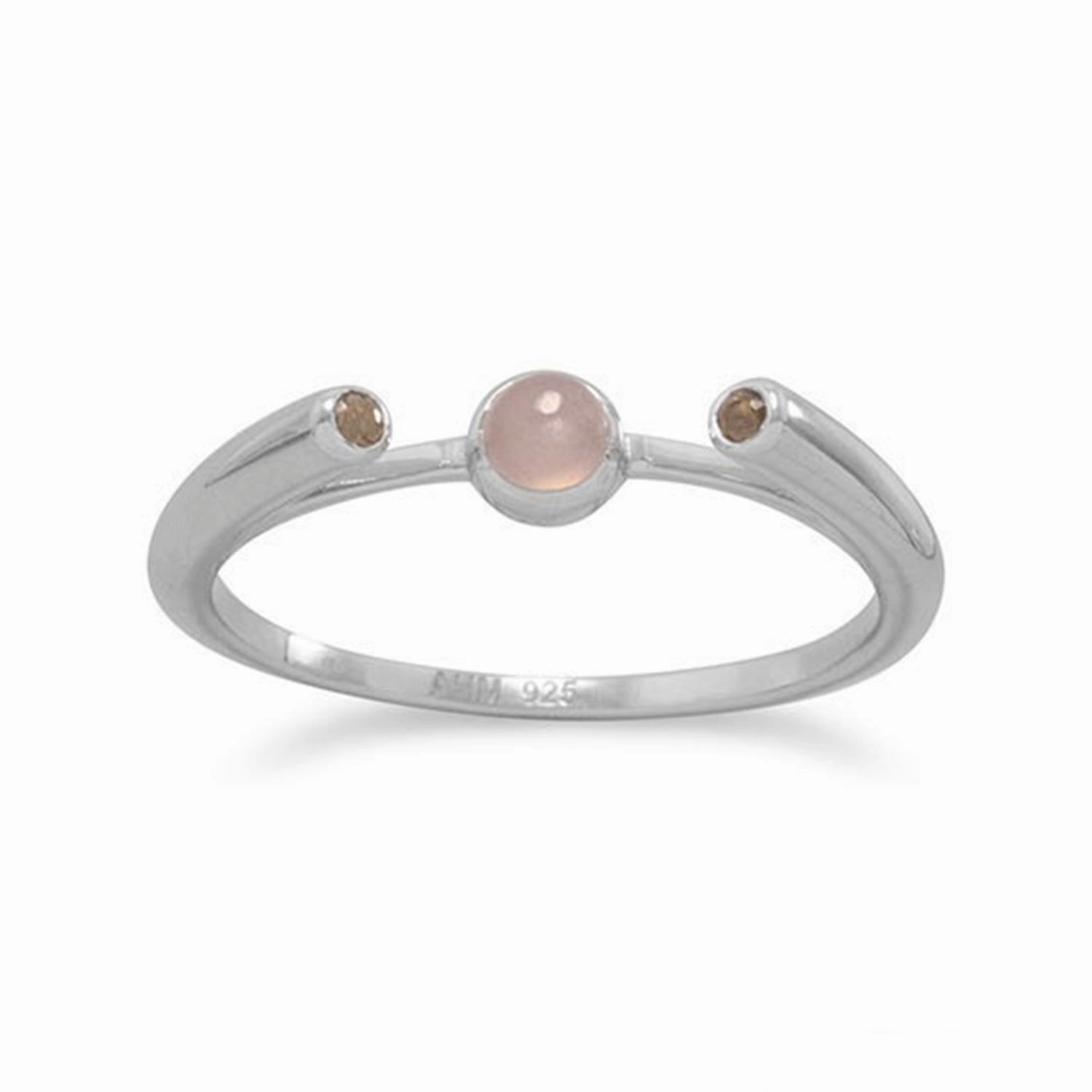 Peach Moonstone and Smoky Quartz Ring Rhodium on Sterling Silver Polished Surface