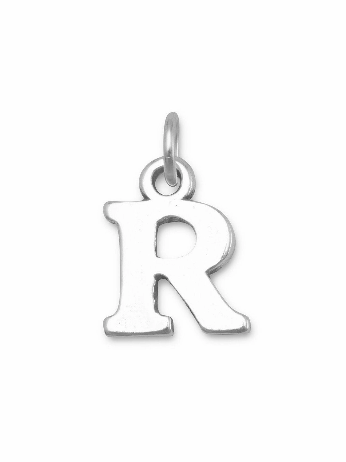 Brilliant Touch Modern Detailing Alphabet Letter R Charm Sterling Silver - Made in the USA