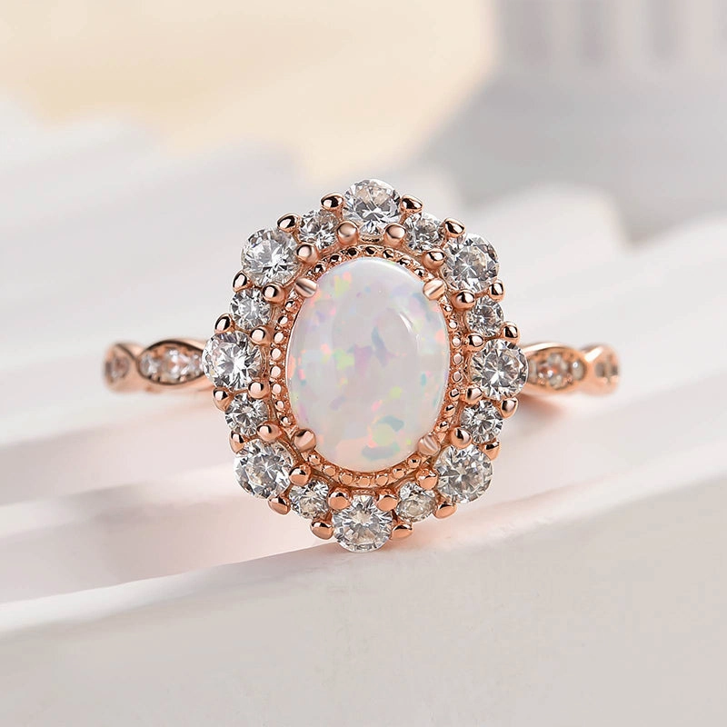 Louily Vintage Halo Oval Cut Opal Stone Engagement Ring Autumn Accent