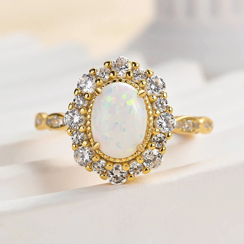 Timeless Beauty Louily Vintage Halo Oval Cut Opal Stone Engagement Ring