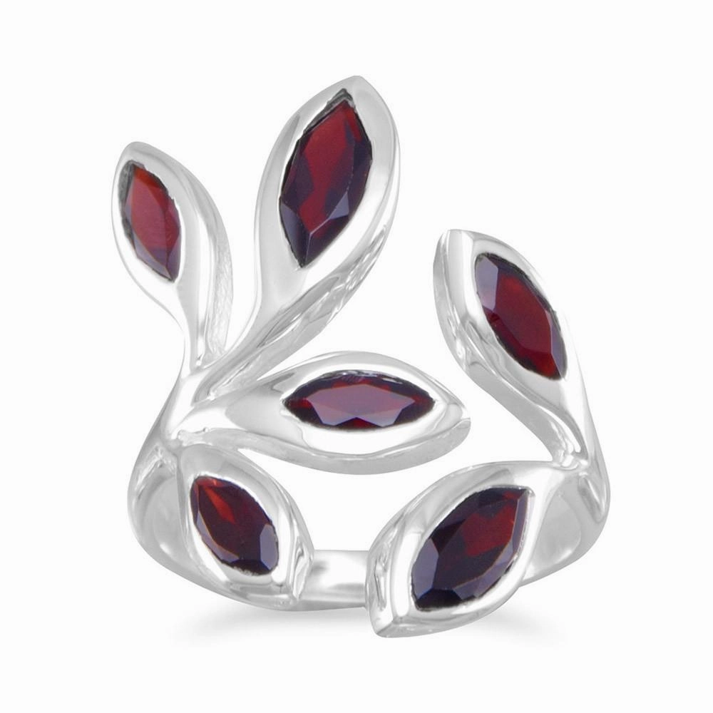 Garnet Marquise Leaf Sterling Silver Wrap Around Ring Adjustable Stylish Article